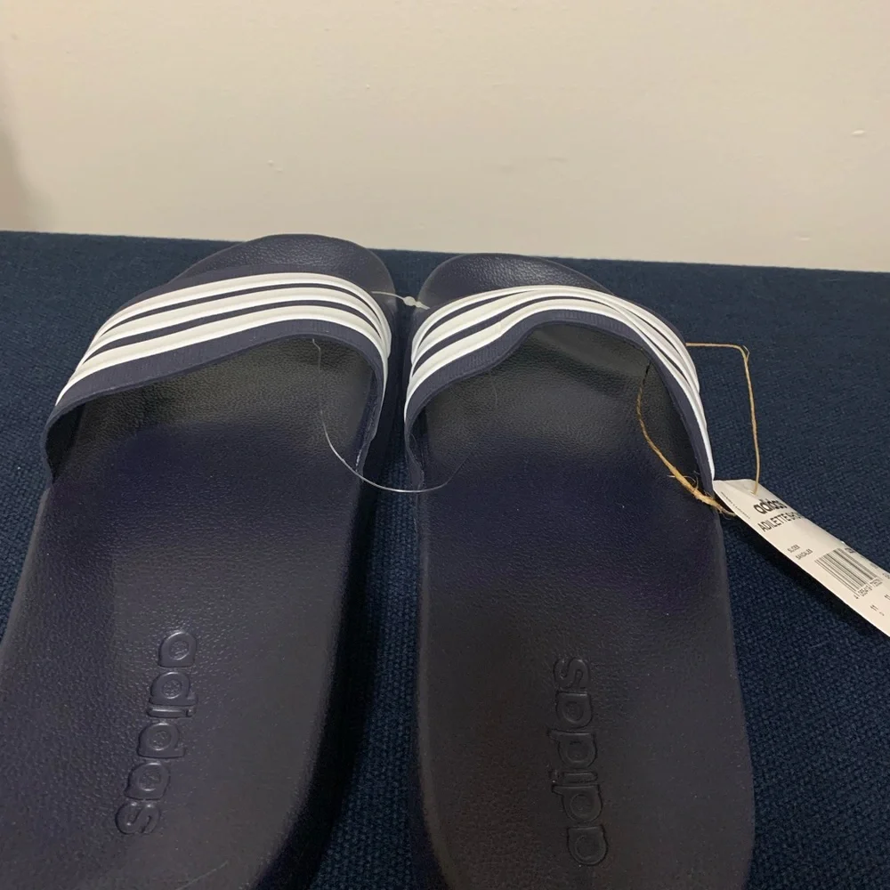 Adidas Navy and White Slide Sandals size 13
